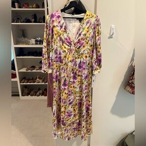 Maggy London Long Sleeve Floral Midi Dress